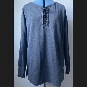 White House Black Market Lace Up Cozy Tunic Sweatshirt Gray Size Women’s Large